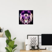 Poster Lion pourpre et Arrière - plan étoilé (Bureau à domicile)