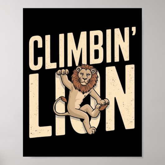 Poster Lion qui grimpe - Grimpeur drôle (Devant)