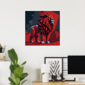 Poster Lion rouge géométrique (Bureau à domicile)