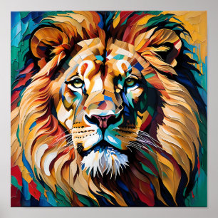 Poster Lion Royal dans des Vagues de Couleur Audacieuse –