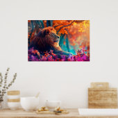 Poster Lion royal dans la conception forestière enchantée (Cuisine)