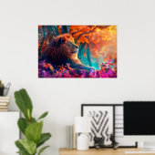 Poster Lion royal dans la conception forestière enchantée (Bureau à domicile)