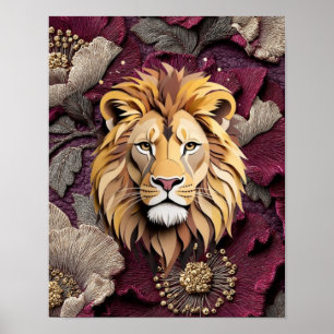 Poster Lion Royal Fleurissant en Florales Découpe de Papi