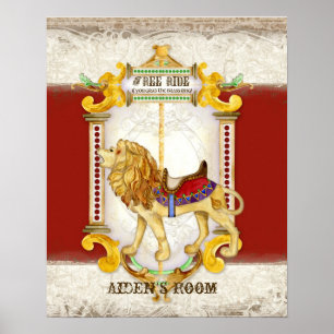 Poster Lion rugissant Anneau de laiton, carrousel de cirq