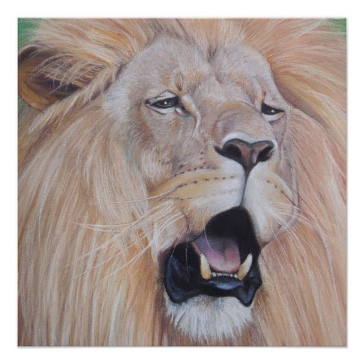 Poster lion rugissant gros chat faune art réaliste (Devant)