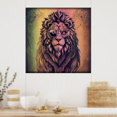 Poster Lion rustique dégradé de couleur Steampunk (Cuisine)