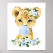Poster Lion, Safari, Bubble Gum Bleu, Garçon Chambre (Devant)