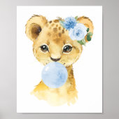 Poster Lion, Safari, gomme à bulles bleues, Garçon (Devant)