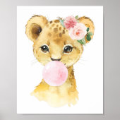 Poster Lion, Safari Jungle, Bubble Pink à la gomme, Chamb (Devant)