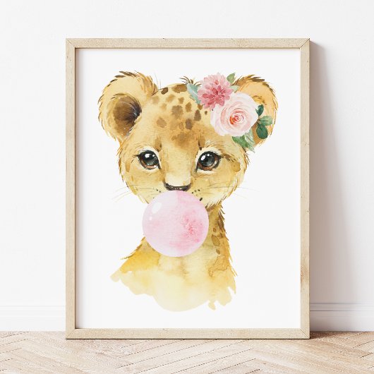 Poster Lion, Safari Jungle, Bubble Pink à la gomme, Chamb