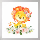 Poster Lion, Safari, Jungle, Fleurs roses, Pépinière (Devant)