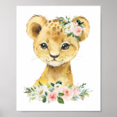Poster Lion, Safari, Jungle, Fleurs roses, Pépinière (Devant)