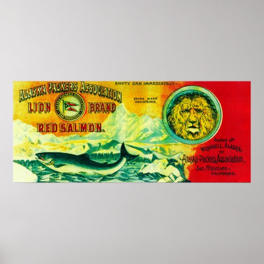 Poster Lion Saumon Can LabelWrangell, AK (Devant)