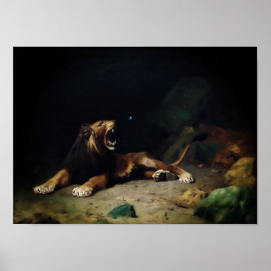 Poster Lion se cassant à un papillon