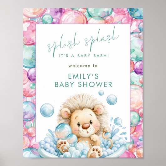 Poster Lion Splash Bienvenue Bébé à la Fête de Naissance (Devant)