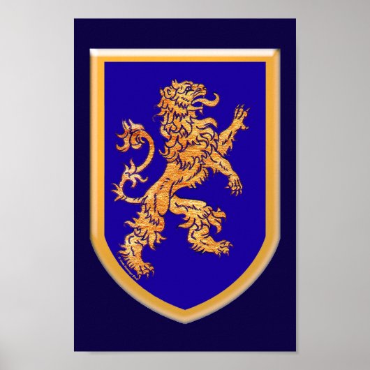 Poster Lion sur le Bouclier bleu (Devant)
