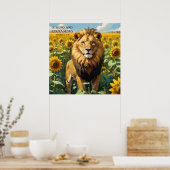 Poster Lion unique dans la foi de terrain de tournesol ja (Cuisine)