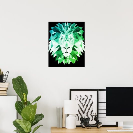 Poster Lion vert géométrique (Bureau à domicile)