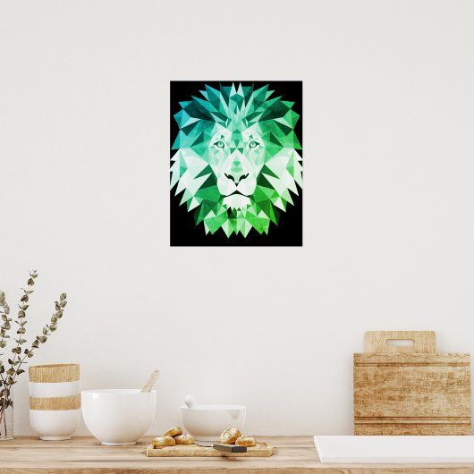 Poster Lion vert géométrique (Cuisine)