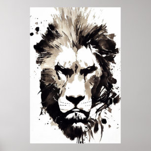 Poster Lion Wild Nature Free Spirit Art Brush Peinture