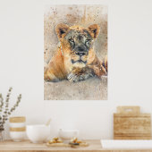 Poster Lioness Face Aquarelle Jungle Animal (Cuisine)