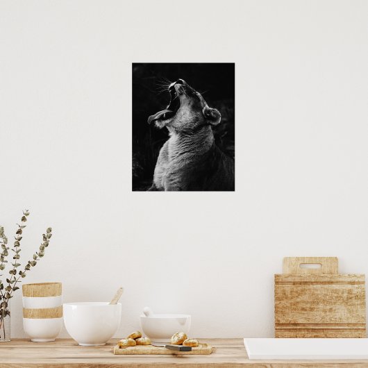 Poster Lionesse de Yawning - Noir & Blanc (Cuisine)