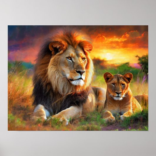 Poster Lionne avec son petit (Devant)