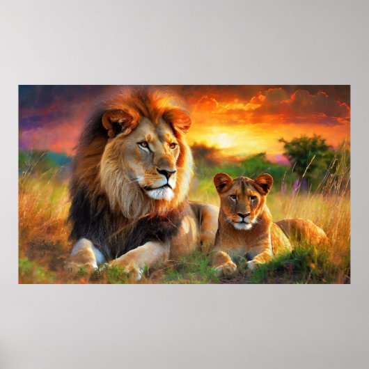 Poster Lionne avec son petit (Devant)