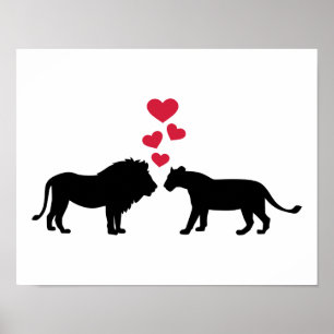 Poster Lions coeur rouge amour