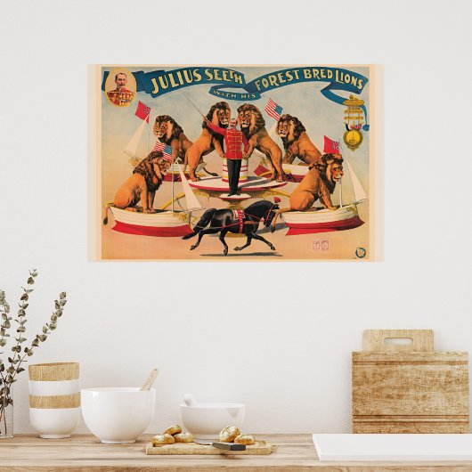 Poster Lions de cirque, illustration vintage, (Cuisine)