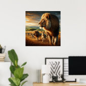 Poster Lions majestueux et cubes joueuses (Bureau à domicile)