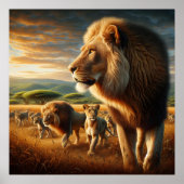 Poster Lions majestueux et cubes joueuses (Devant)