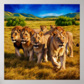 Poster Lions majestueux parcourant la savane (Devant)