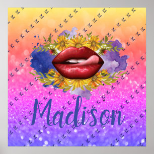 Poster Lips Licking Custom Glitter