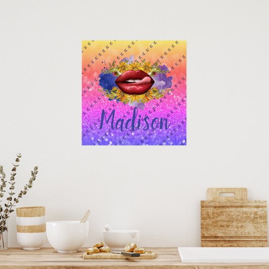 Poster Lips Licking Custom Glitter (Cuisine)