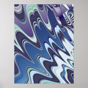 Poster Liquide Marbré Bleu et Violet, Vague Fractale