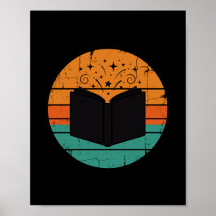 Poster Lire des livres pour enfants drôle vintage rétro h