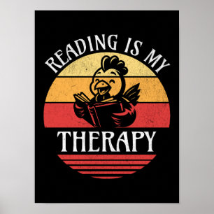 Poster Lire Est Ma Thérapie Drôle Livre Lecture Poulet