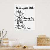 Poster Lire le héros garçon sur les livres couleur à l'éc (Cuisine)