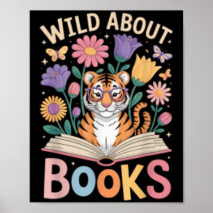 Poster Lire Les Amateurs De Livre Lover Tiger Fleurs mign