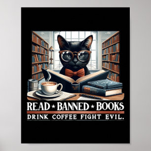 Poster Lire Livres Interdits Boire Café Combattre Le Mal 