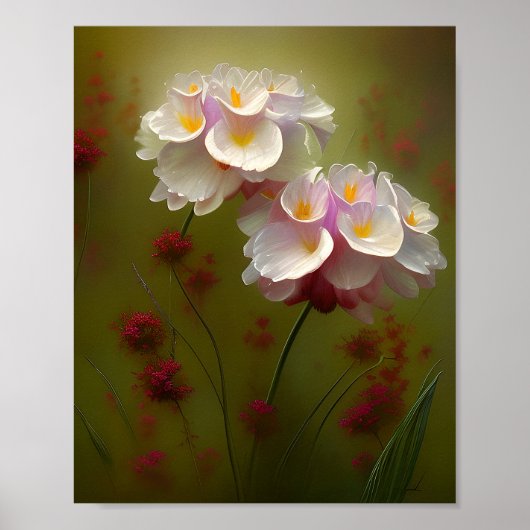 Poster Lis blancs et fleurs sauvages rouges (Devant)