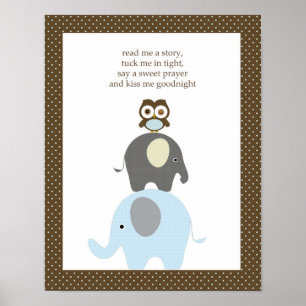 Poster Lis-moi une histoire de hibou éléphant garçon art