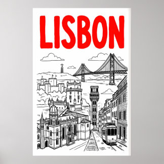 Poster Lisbon Cityscape Art Print - Minimalist Black and