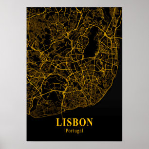 Poster Lisbonne - Portugal Gold City Carte