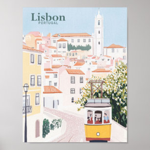 Poster Lisbonne Portugal Peinture Gouache Illustration Vo