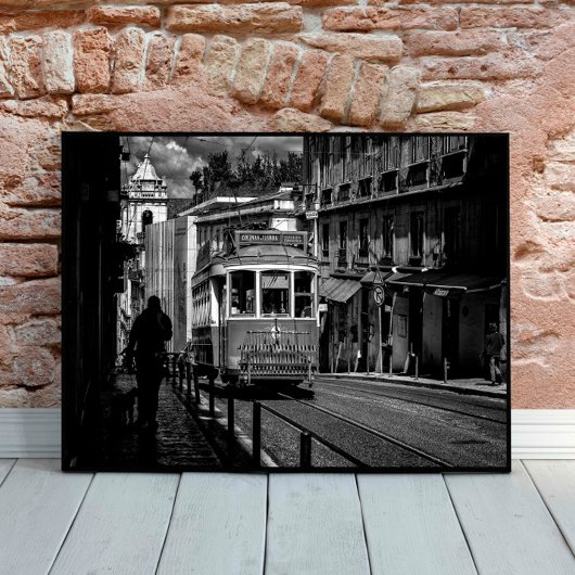Poster Lisbonne Tramway traditionnel Noir et Blanc