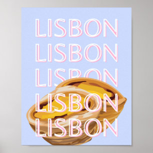 Poster Lisbonne Travel Art, Blue, Portugal, Pastel
