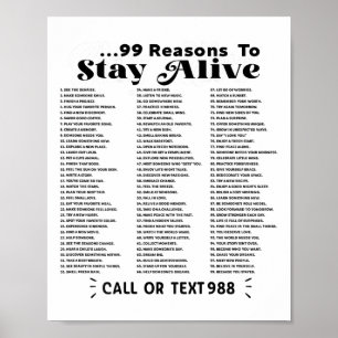 Poster Liste de 99 raisons de rester en vie - Santé menta