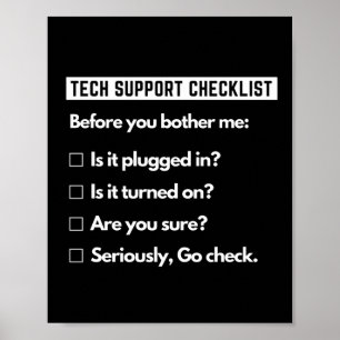 Poster Liste de contrôle de soutien technique drôle de ge